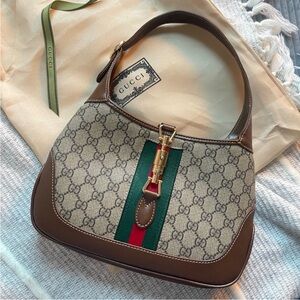 Gucci Signature Brown and Green Shoulder Bag
